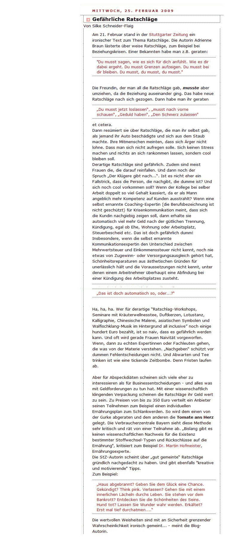 JB-Blog - Gefährliche Ratschläge